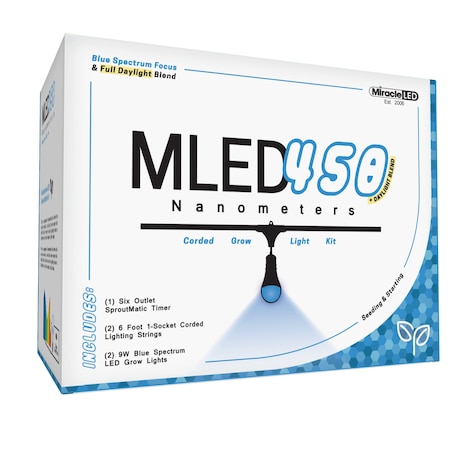 Miracle Led 1-Socket Nanometer 450 Grow Light Kit- Blue Spec. 9W Replace 100W Grow Bulbs w/Timer, 2PK 802305